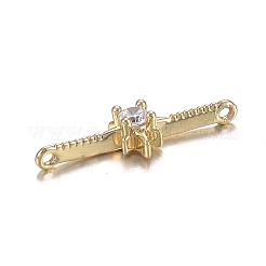 真鍮製マイクロクリアキュービックジルコニアリンク  長持ちメッキ  星のあるバー  18KGP本金メッキ  17.5x6x3mm  穴：0.8mm&nbsp;ZIRC-F120-096G