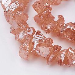 電気メッキ天然石クオーツクリスタルビーズ連売り  ナゲット  10~24.5x5.5~16x2~23mm  穴：1mm  約54~64個/連  15.1~15.9インチ&nbsp;G-F336-06