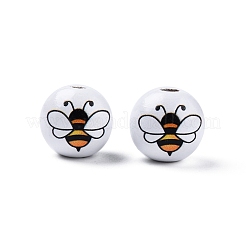 Bees Theme Printed Wooden Beads&nbsp;WOOD-D006-05