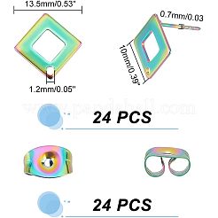 イオンプレーティング(IP) 304ステンレススチールスタッドピアス金具24個  菱形  虹色  13.5x13.5mm  穴：1.2mm  ピン：0.7mm&nbsp;STAS-UN0040-06