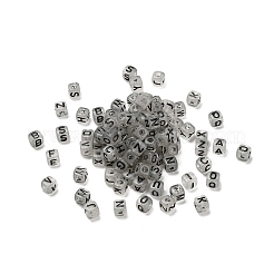 明るい透明なアクリルビーズ  エナメルビーズ  文字付きのキューブ  暗闇で光る  ブラック  4.5x4.5x4.5mm  穴：2mm  約5500個/500g&nbsp;MACR-L011-02B