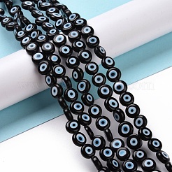 Handmade Evil Eye Lampwork Flat Round Bead Strands&nbsp;LAMP-L058-8mm-20