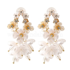 合金＆スターリングシルバー＆アクリルダングルスタッドピアス  花  ラインストーン付き  ゴールドカラー  925mm&nbsp;EJEW-Q013-07A