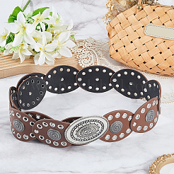 Vintage Alloy & PU Leather Oval Coin Waist Belts&nbsp;AJEW-WH20128-038B-1