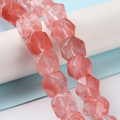 チェリー石英ガラススターカットラウンドビーズ連売り  多面カット  7~12x7~10x7~12mm  穴：1.2mm  約25~26個/連  8.39''~8.62''（21.3~21.9センチメートル）&nbsp;G-M418-C11-01