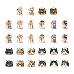 28個14スタイルプリントアロイペンダント  エナメル  ライトゴールド  猫  ミックスカラー  17~21x13~17.5x1.5~2mm  穴：2mm  2個/スタイル&nbsp;FIND-BG0001-04