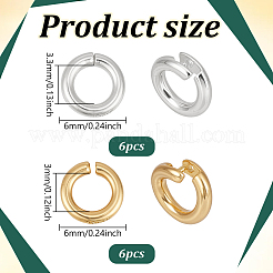 12個 2スタイル 925スターリングシルバーオープン丸カン  丸い輪  プラチナ·ゴールデン  6x1~1.2mm  内径：3~3.3mm  6個/スタイル&nbsp;STER-PH0004-62