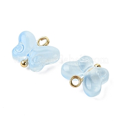 合金ガラスペンダント  蝶のチャーム  ゴールドカラー  ライトスカイブルー  12x14.5x5mm  穴：2mm&nbsp;GLAA-P080-01G-02