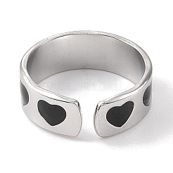 Heart 304 Stainless Steel Enamel Open Cuff Rings for Women&nbsp;RJEW-F166-28P-01