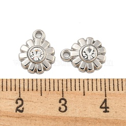 304ステンレスペンダント  ラインストーン付き  花のチャーム  14KGP本金メッキ  クリスタル  11x9x3mm  穴：1.5mm&nbsp;X-STAS-L080-003P-02