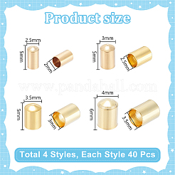 160個 4種類の真鍮コードエンド  エンドキャップ  コラム  ゴールドカラー  5~6x2.5~4mm  内径：2~3.5mm  40個/スタイル&nbsp;KK-NB0004-15