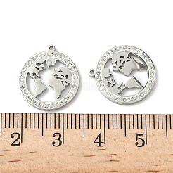 304ステンレススチールラインストーンペンダント  地球  ステンレス鋼色  17x15x2mm  穴：0.9mm&nbsp;STAS-V015-08P