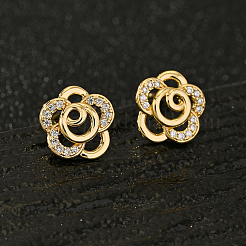 真鍮の花のスタッドピアス  クリアキュービックジルコニア  ゴールドカラー  10x10mm&nbsp;NU2308