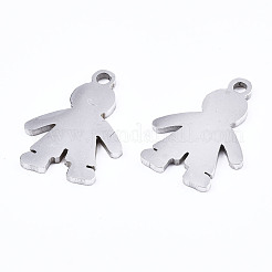 変色しない201ステンレススチールペンダント  レーザー切断  人間のシルエット  ステンレス鋼色  15x11x1mm  穴：1.4mm&nbsp;STAS-T044-209P