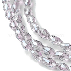 透明電気メッキガラスビーズ連売り  パール光沢メッキ  多面カット  双円錐形  プラム  5x3.5mm  穴：0.9mm  約93~95個/連  18.7~19.29インチ（47.5~49cm）&nbsp;GLAA-K064-04A-PL01