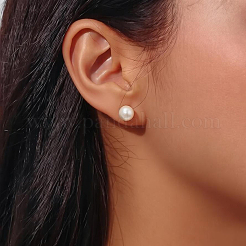 女性用、304ステンレススチール製、イミテーションパール付きスタッドピアス  ラウンド  18KGP本金メッキ  8x8mm&nbsp;KT1806