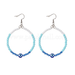 レジンナザールボンジュウ＆アクリルビーズビッグリングダングルピアス  女性用304ステンレスジュエリー  ミックスカラー  77mm  ピン：0.6mm&nbsp;EJEW-JE04999