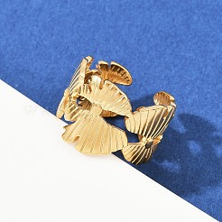 304ステンレススチール製調節可能な女性用オープンカフリング  葉  ゴールドカラー  15mm  内径: 調節可能&nbsp;LS-RJEW-K299-01G