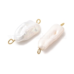 Baroque Natural Keshi Pearl Nuggets Connector Charms with 304 Stainless Steel Double Loops&nbsp;PALLOY-JF04390-01