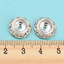 真鍮クリスタルラインストーンビーズ  カドミウムフリー＆鉛フリー  フラットラウンド  銀  13x3~3.5mm  穴：1.6~2mm&nbsp;RB-F035-06C-S