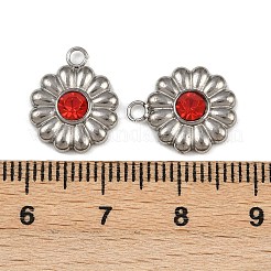 304ステンレススチールチャーム  ラインストーン付き  花のチャーム  ミックスカラー  14.5x11.5x3.5mm  穴：1.8mm&nbsp;STAS-I342-07P