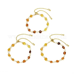 Adjustable Natural Cultured Freshwater Pearl & Amber Beads Slider Bracelets for Women&nbsp;BJEW-JB13608