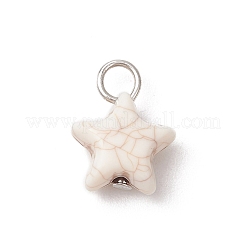 クラックル不透明アクリルパーツ  スターのチャーム  鉄製平頭ピン付き  プラチナ·ゴールデン  14.5x11.5x7mm  穴：3.5mm&nbsp;PALLOY-JF03924