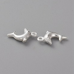 真鍮製チャーム  長持ちメッキ  イルカ  925銀メッキ  13.5x9x3mm  穴：1mm&nbsp;X-KK-H739-08B-S