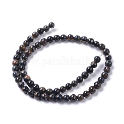 グレード AB 天然ブルー タイガーアイ (染色および加熱) ビーズ 連売り  ラウンド  6mm  穴：1.2mm  約65個/連  15.16インチ（38.5cm）&nbsp;G-I261-D01-6mm