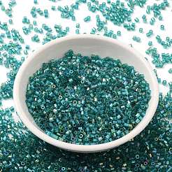 透明な色 ab ガラスシードビーズ  六角形（ツーカット）  ティール  2x1.5mm  穴：0.9mm&nbsp;SEED-S042-19B-03