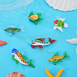 手作りランプワークペンダント  魚のチャーム  春の緑  31~47x36~71x11.5~17.5mm  穴：4.5~5.5x3.5~4.5mm  1個/スタイル&nbsp;LAMP-TA0002-76B