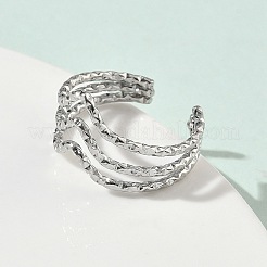 304ステンレススチール製トリプルウェーブカフオープンリング（女性用）  ステンレス鋼色  12.5mm  usサイズ8 1/2(18.5mm)&nbsp;RJEW-A095-03P