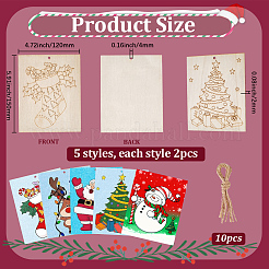 10Pcs Christmas Unfinished Blank Wood Pendants Set for Painting Arts&nbsp;WOOD-SP0001-79C