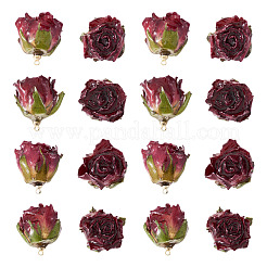 プリザーブドローズペンダント10個  バラの花のチャーム  暗赤色  25~28x22~25x20~23mm  穴：1.5mm&nbsp;KY-TA0001-62