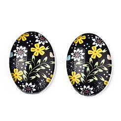 フラットバックガラスカボション  花とオーバル  ミックスカラー  25x18x5.5mm  50個/袋&nbsp;GGLA-WH0034-05