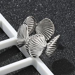 女性用真鍮カフ指輪  カドミウムフリー＆鉛フリー  シェル形状  プラチナ  13.5mm  内径：18mm&nbsp;RJEW-U033-02P