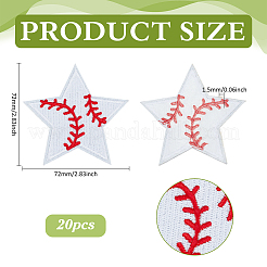 20Pcs Star with Baseball Pattern Computerized Embroidery Cloth Iron on/Sew on Patches&nbsp;PATC-BC0001-27