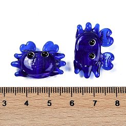 手作りランプワークビーズ  カニ  ブルー  15~17x22~24x7.5~9mm  穴：1.6~2mm&nbsp;LAMP-Q031-018G