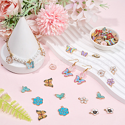 100個20スタイルアロイエナメルチャーム  蝶＆花  ライトゴールド  ミックスカラー  10.5~21x10~22x1.5~3mm  穴：1.4~3mm  5個/スタイル&nbsp;ENAM-BM0001-04