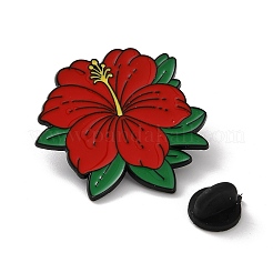 ハワイのハイビスカスの花のエナメルピン  バックパック用合金ラペルピンバック  ブラック  レッド  32.5x34mm&nbsp;JEWB-Z048-05EB-03