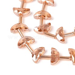 透明なガラスビーズを電気  ムーン  多面カット  半分メッキ  砂茶色  4.5x10x3.5mm  穴：0.9mm  約49~50個/連  20.47~20.71''（52~52.6センチメートル）&nbsp;EGLA-H112-05HP-04
