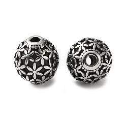 304ステンレススチールビーズ  花柄ラウンド  ステンレス鋼色  9~10mm  穴：1.5mm&nbsp;SA-CBA043D-01F-AS