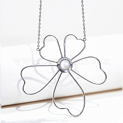 Elegant Stainless Steel & Imitation Pearl Hollow Flower Pendant Necklaces for Women&nbsp;TN2016-2
