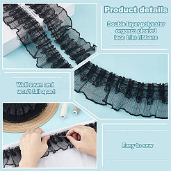 二重層ポリエステルオーガンジープリーツレーストリムリボン  ブラック  2-3/8インチ（60mm）  約10.00ヤード（9.14m）/ pc&nbsp;SRIB-WH0011-292C