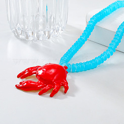 Summer Beach Red Crab Resin Pendant Rondelle Beaded Necklaces for Women&nbsp;FS-WG3A1F2-01