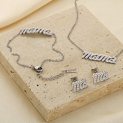 Mother's Day 304 Stainless Steel Crystal Rhinestone Bracelets & Earrings & Necklaces&nbsp;FS-WG743BF-02