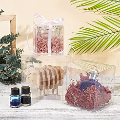 透明なプラスチック製のペットボックスのギフト包装  防水折りたたみカートン  キューブ  透明  12x12x12cm&nbsp;CON-WH0052-12x12cm