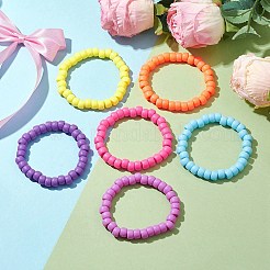 6個 6色 ロンデル 不透明 & フロスト アクリル ビーズ ストレッチ ブレスレット セット  女性用スタッカブルブレスレット  ミックスカラー  内径：2-1/8インチ（5.3cm）  1pc /カラー&nbsp;BJEW-JB10304