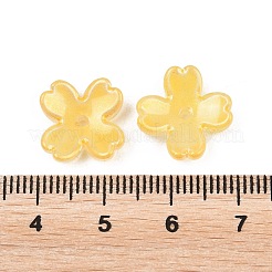 ツートンカラーの透明ガラスビーズキャップ  4  - 花びらの花  グリッターパウダー付き  きいろ  13x13x4.5mm  穴：1.2mm  約1370個/1000g&nbsp;GLAA-Z020-02D