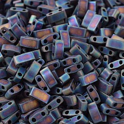 MIYUKIハーフティラビーズ  日本製シードビーズ  2の穴  （htl401fr）マットブラックab  5x2.3x1.9mm  穴：0.8mm  約12500個/500g&nbsp;SEED-MY05-HTL0401FR